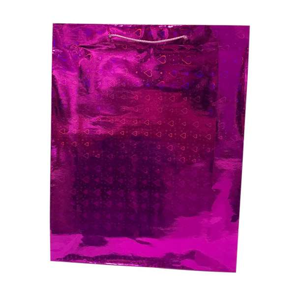 Пакет подарочный голограмма 29х37 см сердечки малиновый оптом