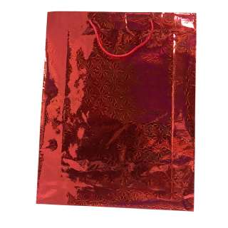 Пакет подарунковий голограма 29х37 см сніжинки червоний оптом