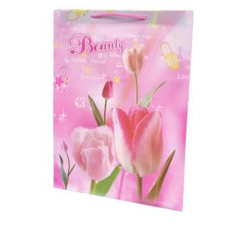 Пакет подарунковий 45х33 см з тюльпанами рожевий оптом