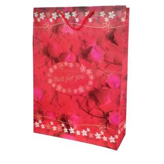 Пакет подарочный 45х33 см Best for you с лепестками и розами розовый оптом
