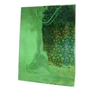 Пакет подарочный голограмма 32х45 см звезды зеленый оптом