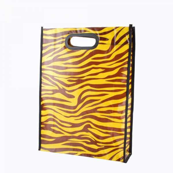 Пакет-сумка хозяйственная пвх 42х32 см принт тигр желто-коричневая оптом