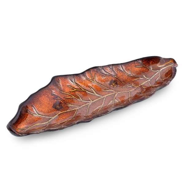 Салатник стеклянный лист 32,5х10,5х3 см коричневый оптом