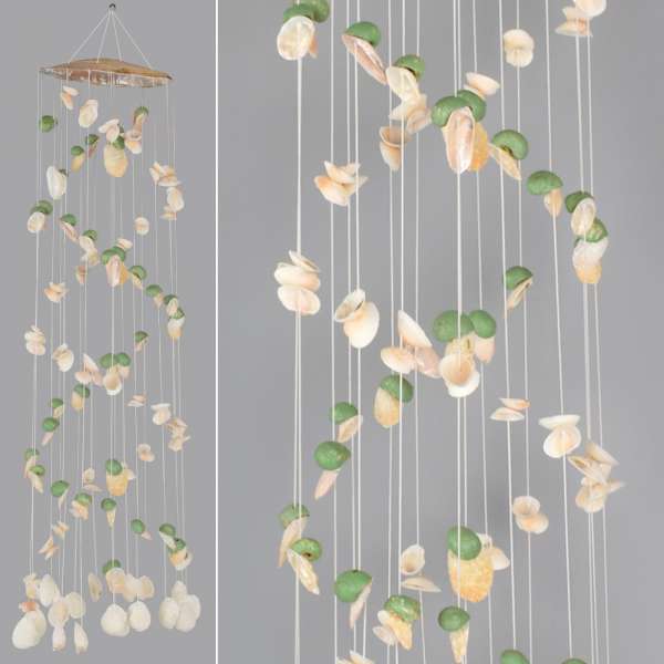 Музыка ветра подвеска из натуральных ракушек 100 см бело-зеленая оптом