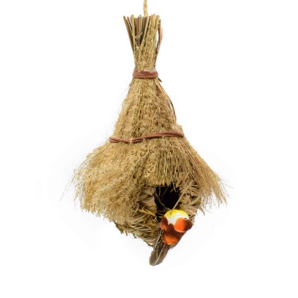 Настенный декор гнездо соломенное с веничком 30х18х13 см с птичкой оптом