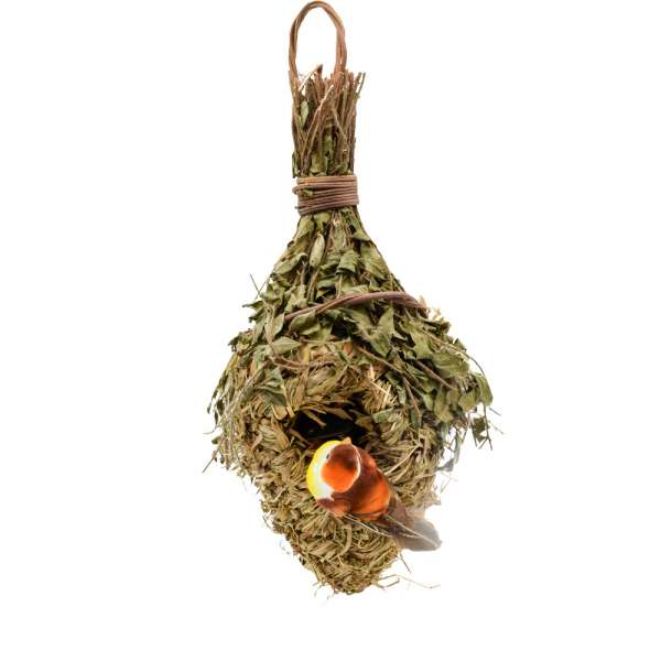 Настенный декор гнездо соломенное с веточками 30х14х11 см с птичкой оптом