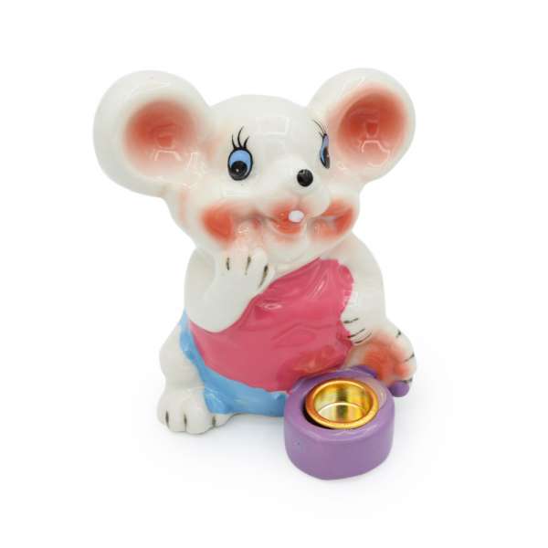 Фігурка свічник Мишка 8 см в рожевій майці біла оптом