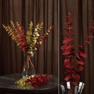 Искусственная веточка 47 см с блестящими листьями красная оптом