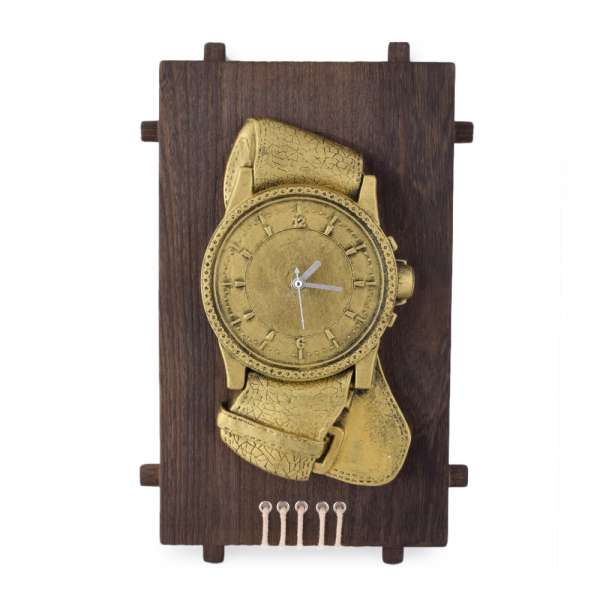 Годинник настінний на дерев'яній основі 36x21см Годинник золотисті оптом