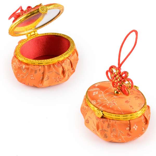 Шкатулка для ювелирных украшений тканевая овальная 9х7х5 см оранжевая оптом