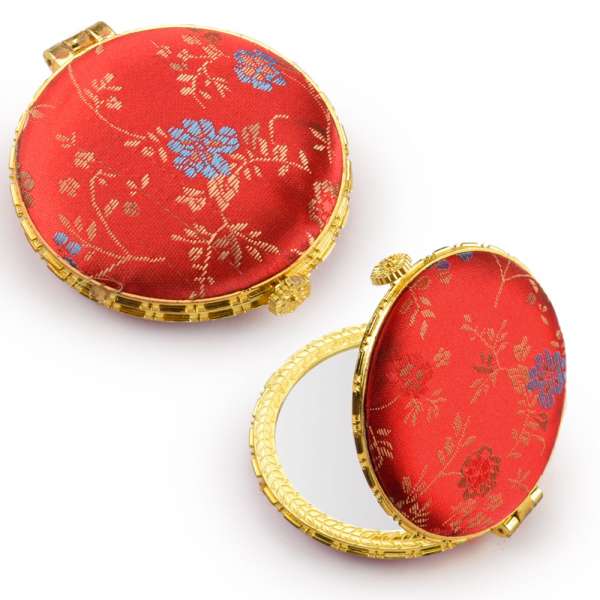 Зеркало косметическое круглое в китайском стиле 8см красное оптом