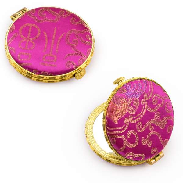 Зеркало косметическое круглое в китайском стиле 8см малиновое оптом