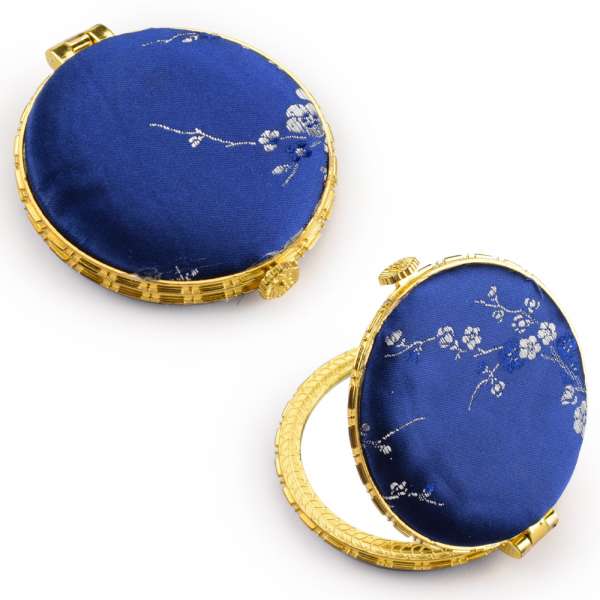 Дзеркало косметичне кругле в китайському стилі 8см сине оптом