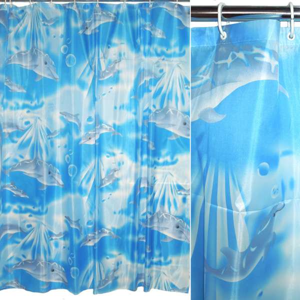 Шторка для ванной с дельфинами 170х180 см голубая оптом