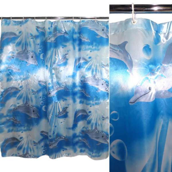 Шторка для ванной атласная с дельфинами 165х165 см голубая оптом