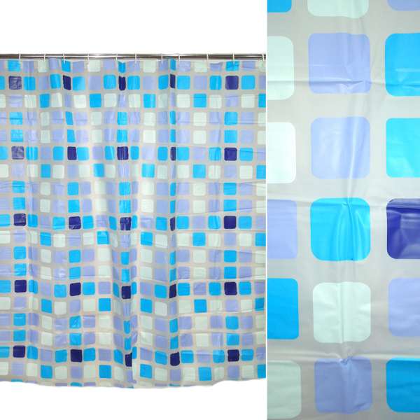Шторка для ванной мозаика квадраты 178х183 см фиолетово-голубая оптом