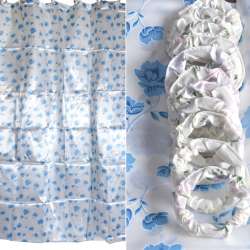 Шторка для ванної атласна з квітами 178х183 см біло-блакитна