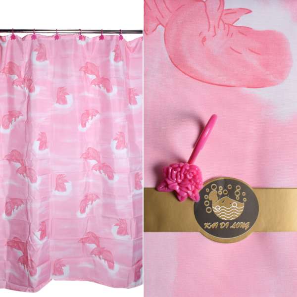 Шторка для ванной с дельфинами 178х183 см розовая оптом