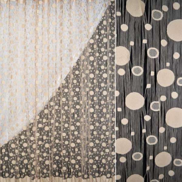 Штора ниточная ажурная с провисами и кругами 300 см персиковая оптом