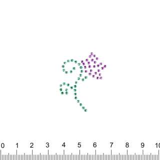 Термоаплікація стрази метал Квітка 30х40мм фіолетово-зелена оптом