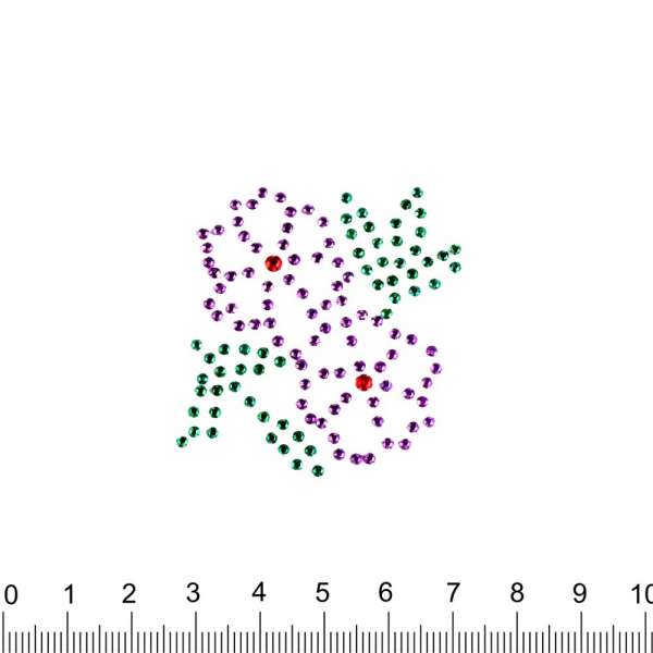 Термоапликация стразы металл Цветы 50х50мм фиолетово-зеленая оптом