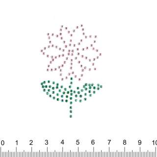 Термоаплікація стрази метал Квітка 40х60мм рожево-зелена оптом
