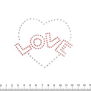 Термоапликация стразы металл Сердце LOVE 90х100мм серебристо-красная оптом