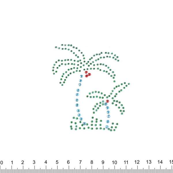 Термоапликация стразы металл Пальмы 70х80мм зелено-голубые оптом