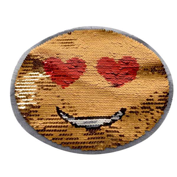 Термоаппликация Пайетки смайлик 200х200мм золото/красный оптом