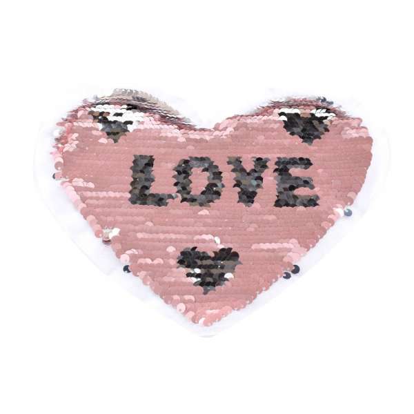 Нашивка Пайетки сердце LOVE 210х180мм серебро/фрез оптом
