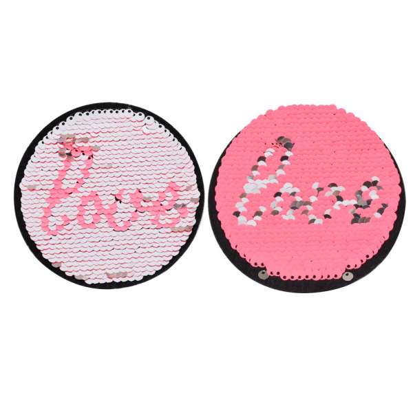 Термоаппликация Пайетки круг LOVE 90х90мм серебро/розовый оптом