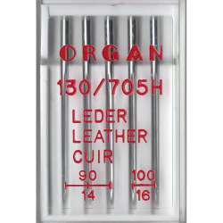 Иглы для кожи ORGAN LEATHER MIX №90/14, №100/16 (набор 5 шт) для бытовых швейных машин