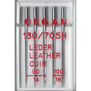 Иглы для кожи ORGAN LEATHER MIX №90/14, №100/16 (набор 5 шт) для бытовых швейных машин оптом
