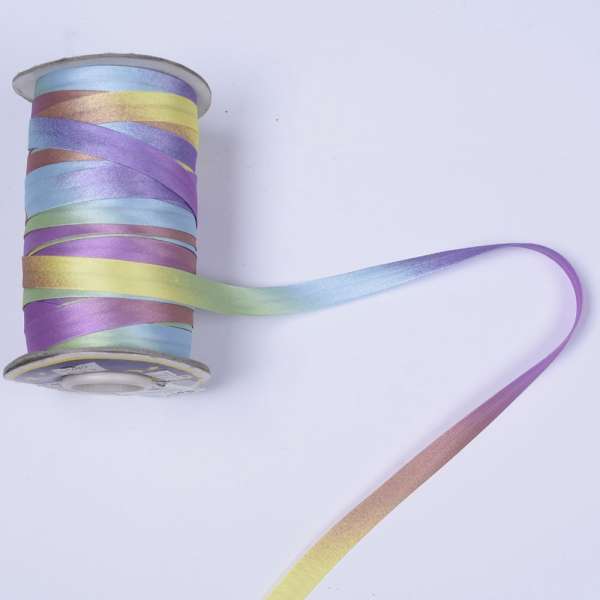 Косая бейка атласная 16мм (5/8") радуга сиренево-голубая оптом