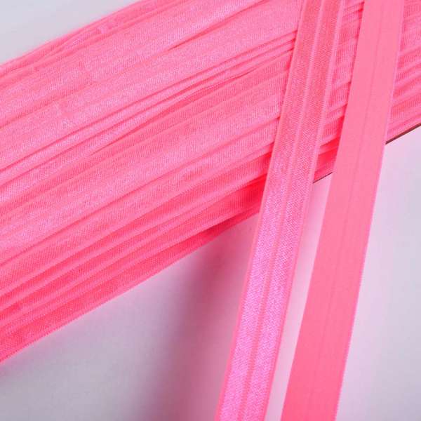 Косая бейка стрейч 15 мм розовая неон оптом