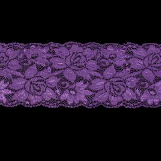 Кружево стрейч розы 100мм фиолетовое оптом