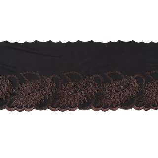 Кружево стрейч черное с коричневыми листьями, ш.15см, 1-стор оптом