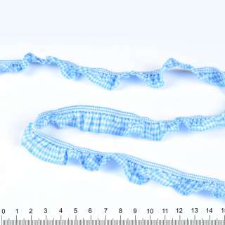 Стрічка еластична рюш зі стрічкою в клітку 20мм блакитно-біла оптом