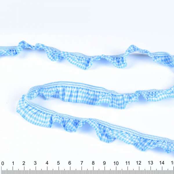 Стрічка еластична рюш зі стрічкою в клітинку 20мм блакитно-біла оптом