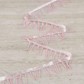 Бахрома бісерна на атласній стрічці рожева, рожевий бісер оптом