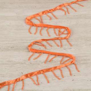 Бахрома бисерная на атласной ленте оранжевая, оранжевый бисер оптом
