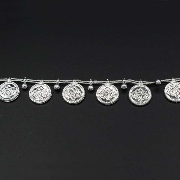 Тесьма пластик монетка плетеная золотистая, серебристая оптом