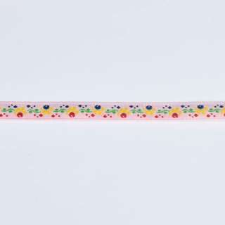Тесьма жаккардова 10мм орнамент квітковий, рожева оптом