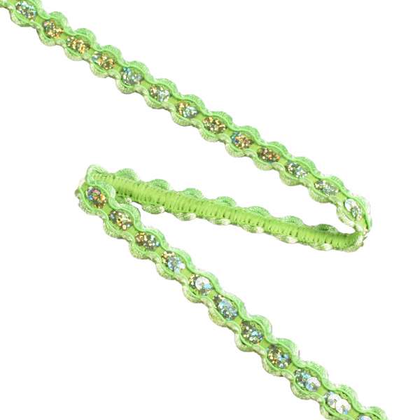 Тесьма с пайетками плетеная 15мм зеленая оптом