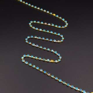 Тесьма со стразами 4 мм радуга 3 мм голубая золото оптом