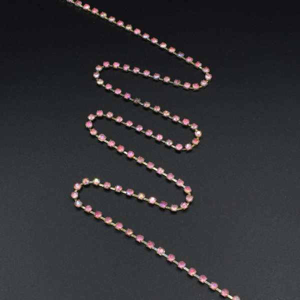 Тесьма со стразами 4 мм радуга 3 мм розовая светлая серебро оптом