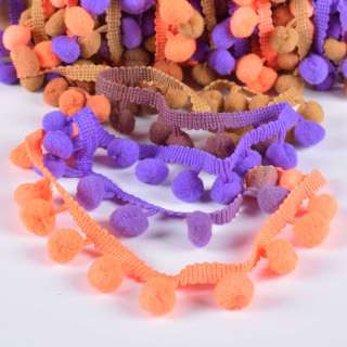 Тесьма с помпонами 10мм радуга (фиолетовый, оранжевый, бежевый) оптом
