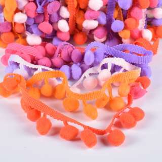 Тесьма с помпонами 10мм радуга (малиновый, оранжевый, фиолетовый, розовый) оптом