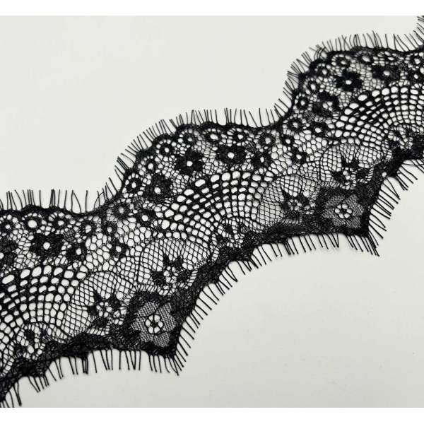 Кружево шантильи черное 80 мм (1м) синтетическое оптом
