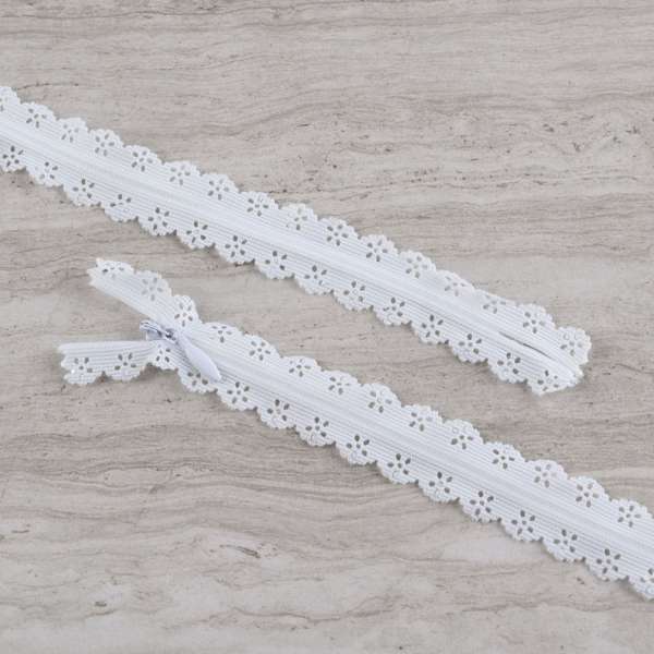 Молния потайная М-20 Тип-3 неразъемная х/б белая ажурная оптом